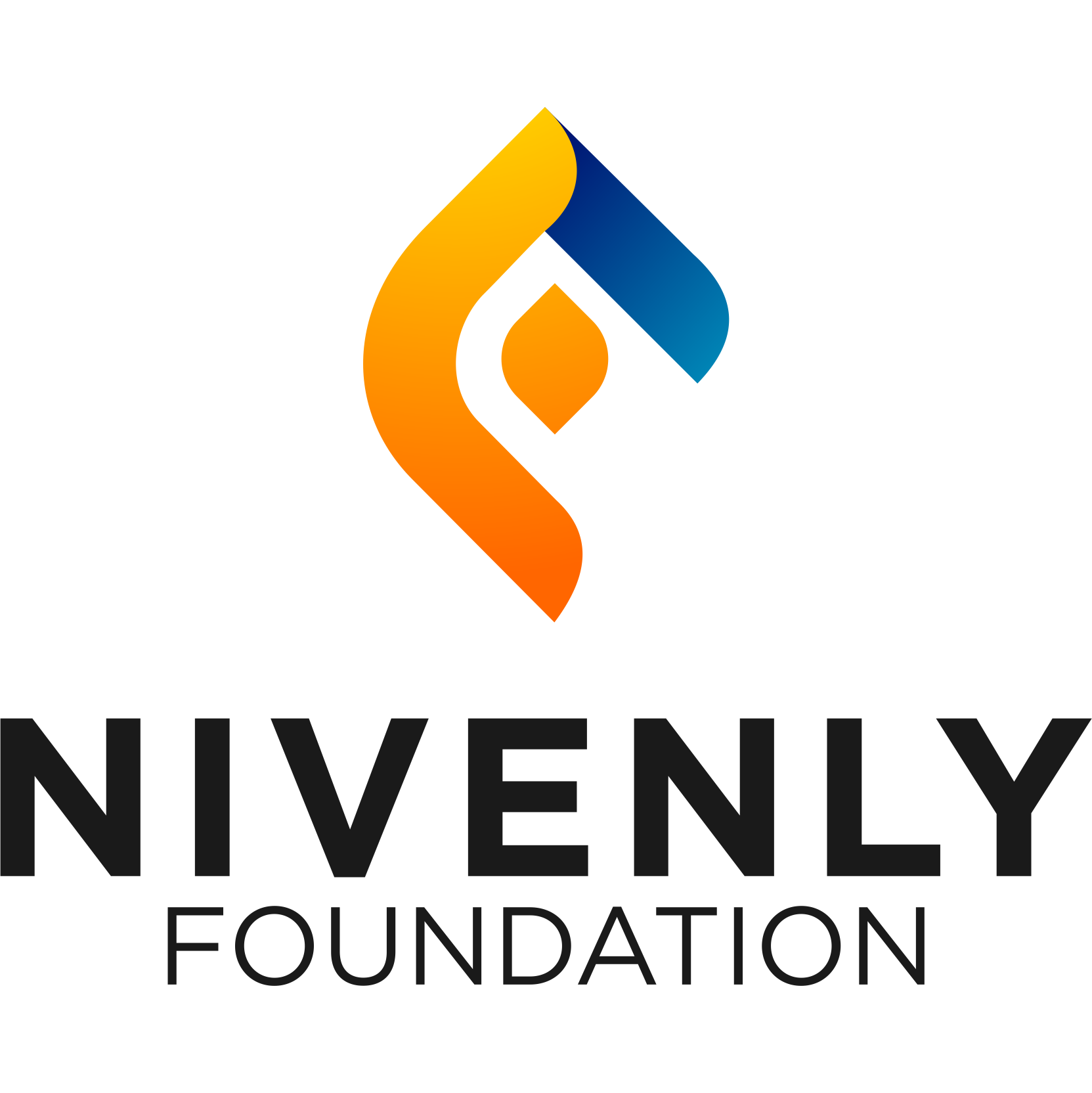 Nivenly Foundation blue and yellow flame logo with black text reading Nivenly Foundation